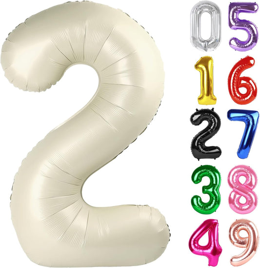 Skiennix Cream Number 2 Balloon - 40 Inch 2nd Birthday Decoration for Toddlers | Sparkling Party Decor