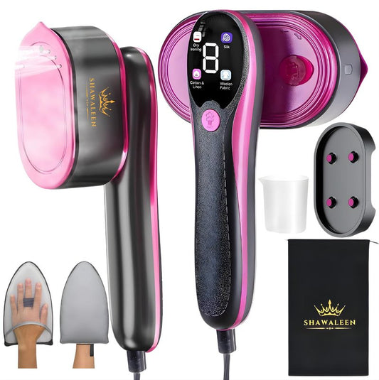 Travel Steamer for Clothes with Ironing Gloves, All-Fabric Wrinkle Removal 4 Adjustable Modes, 10s fast Heat Up, Large Ceramic Heat Panel, 100ml water tank, 2in1 Steamer Iron1200W (110-120V) (PINK)