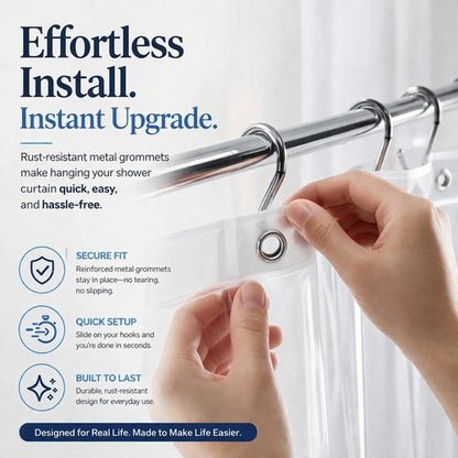 EHZNZIE White Heavy Duty Shower Curtain Liner 72x72, PEVA Waterproof Bath Curtain, No Chemical Smell, 3 Weighted Magnets, Durable with Rustproof Metal Grommets