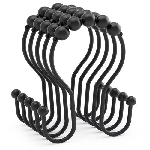 AmazerBath Shower Curtain Hooks Black Shower Curtain Rings, Metal Shower Curtain Hooks Rust Proof, Smooth Glide Double Shower Hooks Rings for Shower Curtain, Shower Rod Hooks 12Pcs