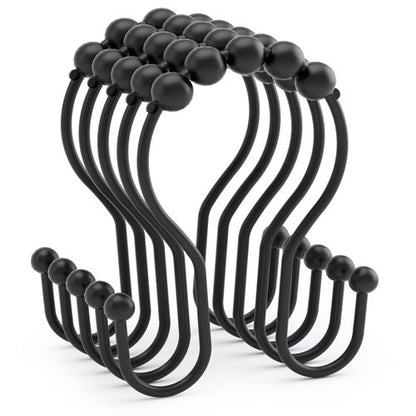 AmazerBath Shower Curtain Hooks Black Shower Curtain Rings, Metal Shower Curtain Hooks Rust Proof, Smooth Glide Double Shower Hooks Rings for Shower Curtain, Shower Rod Hooks 12Pcs