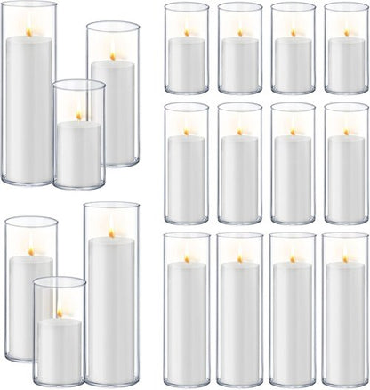 Homjoy 36 PCS White Pillar Candles - Elegant Glass Holders for Weddings & Home Decor | 18 Candles + 18 Holders