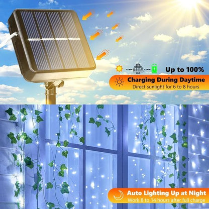 Lomotech Solar String Lights - 66ft 200 LED Waterproof Fairy Lights with 8 Modes for Outdoor Decor | White