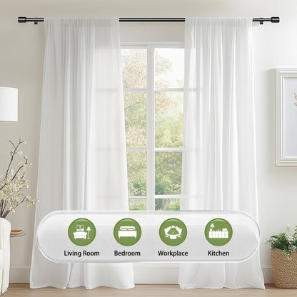 5/8” Diameter Curtain Rods 30-60 Inch, for 30-54 Inch Windows, Adjustable Splicing Black Curtain Rods for Windows with Brackets, Window Rod Long Small Curtains Rod, 2 Pack