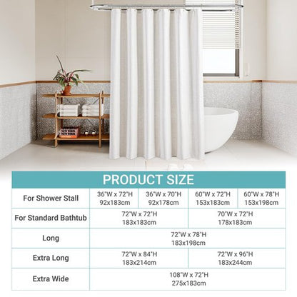 White Linen Shower Curtain for Bathroom Cream Boho Farmhouse Shower Curtains Natural Aesthetic Bath Decor Weighted Cloth Fabric Linen Textured Bath Curtain Liner with Hooks Set, White Linen, 72 Inch
