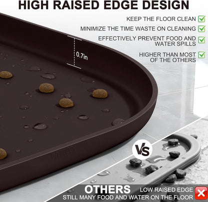 Skiennix Small Silicone Pet Food Mat - Waterproof Dog & Cat Feeding Tray with Raised Edge | 12 x 12 x 0.7 Dark Brown