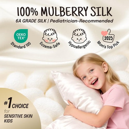 OLESILK Toddler 100% Mulberry Silk Pillowcase, Breathable Soft Smooth for Nursery Kids Night Sleeping, Silk Travel Pillow Cases with Hidden Zipper (1 Pack, Ivory, 13"x18")