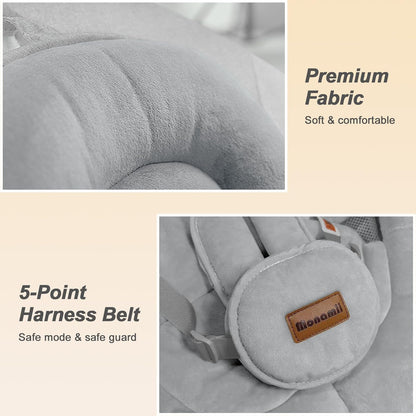 Monamii Baby Swing - Bluetooth Infant Swing with Music Speaker, 5 Speeds & Remote Control | Light Grey