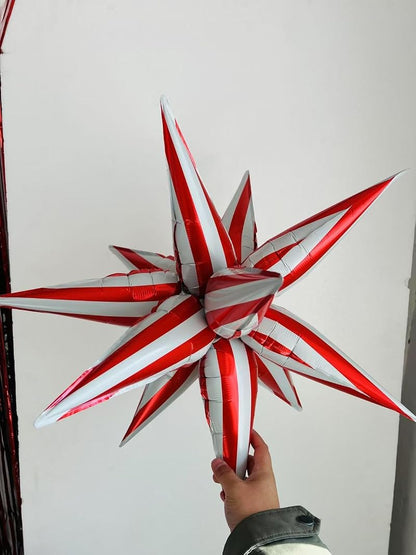 3Pcs 26Inch 3D Explosion Star Foil Balloons - Red & White Cone Burst Set (Variation: Red White)