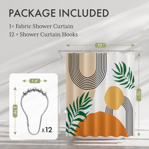 AmazerBath Fall Shower Curtain, Orange Abstract Cloth Shower Curtain Sets with 12 Shower Curtain Hooks, Luxury Hotel Quality Washable Farmhouse Polyester Fabric Bathroom Shower Curtains, 72x72 Inches