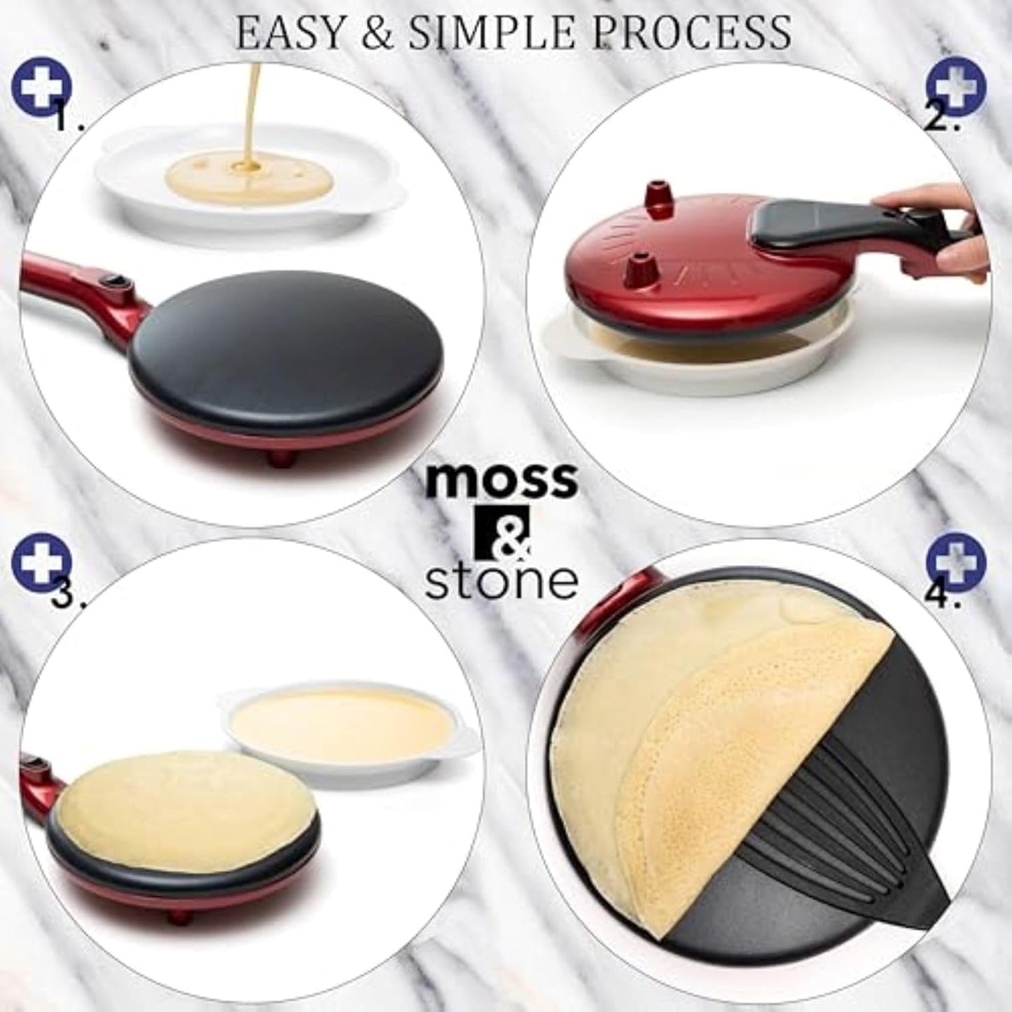 Moss & Stone Electric Crepe Maker - 8 Inch Nonstick Portable Hot Plate with Dual Temperature Control