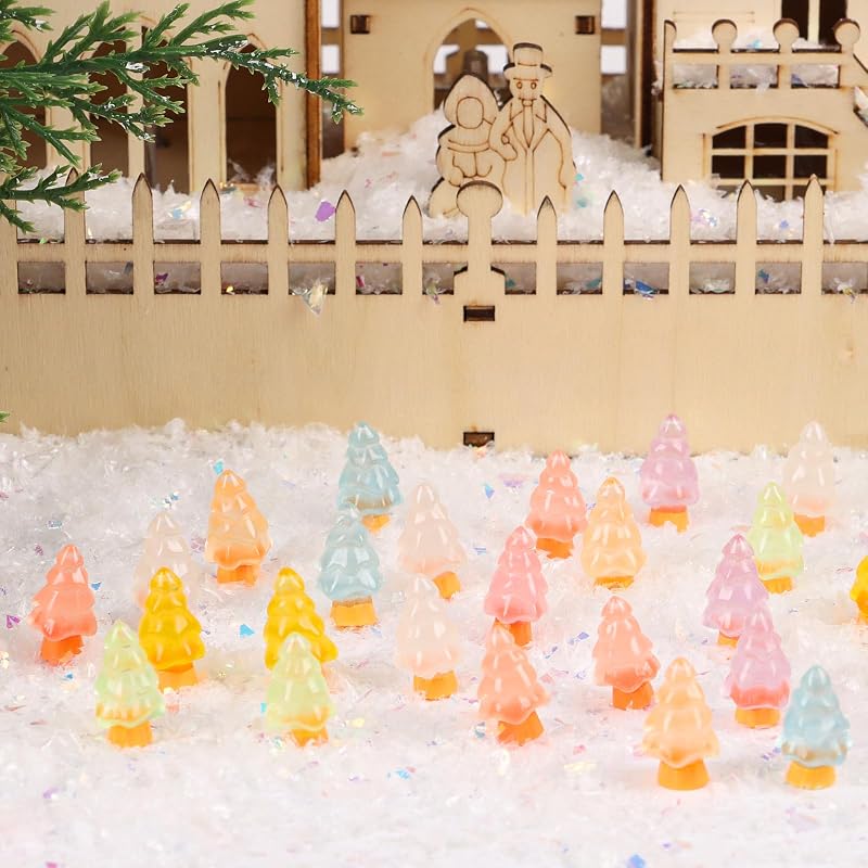 Mini Luminous Christmas Tree Figurines - 104pcs Resin Glow in the Dark Table & Cake Decor