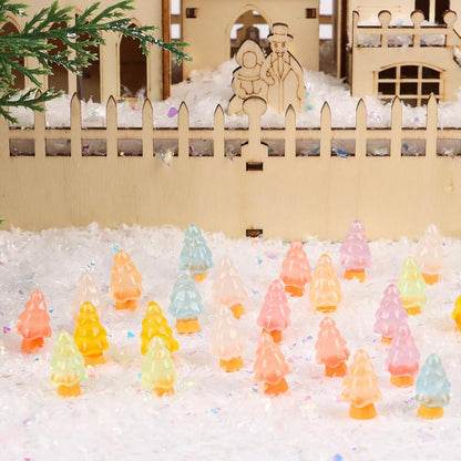 Mini Luminous Christmas Tree Figurines - 104pcs Resin Glow in the Dark Table & Cake Decor