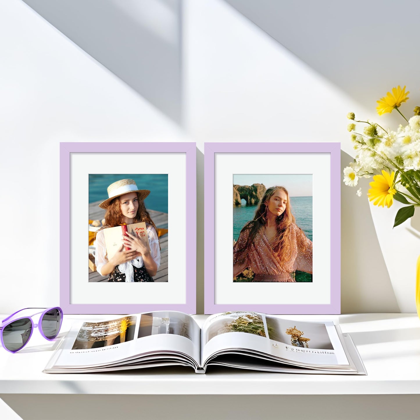 upsimples 8.5 By 11 Picture Frame, Display Pictures 6x8 with Mat or 8.5 x 11 Without, Wall Hanging Photo Frames, Purple, 1 Pack