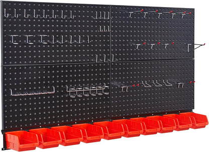 Ultrawall Pegboard Wall Organizer - Black Metal Storage System with Hooks & Bins | 59-Piece Set