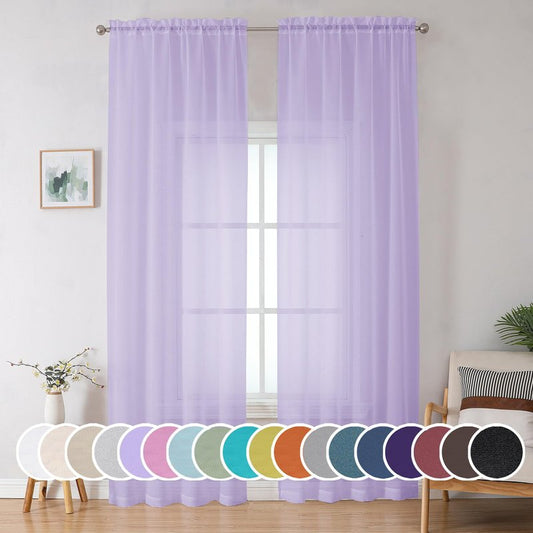 OWENIE Extra Long Sheer Curtains 96 inches Long for Bedroom Living Room, Rod Pocket Light Weight Soft Voile Sheer Curtains, Airy Solid Color Privacy Light Filtering Curtains, Each 42Wx96L inch