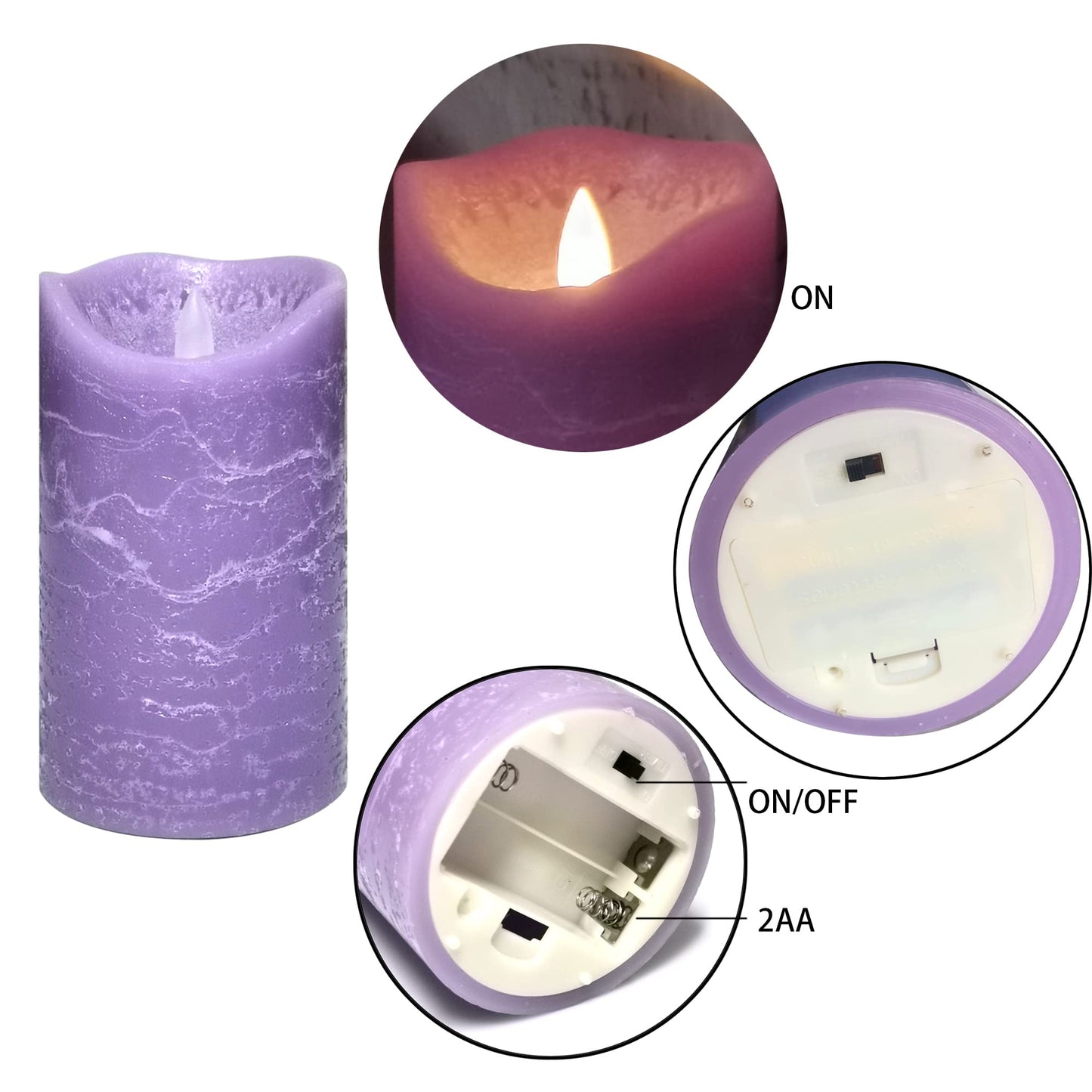 Battery Operated Flameless Led Candles Real Wax Pillar Candles with Remote Timer Electric Flickering Decorative Purple Wax Candle Lights for Halloween Christmas Home Party Decor 3 Pack 3”X 4”, 5”, 6”