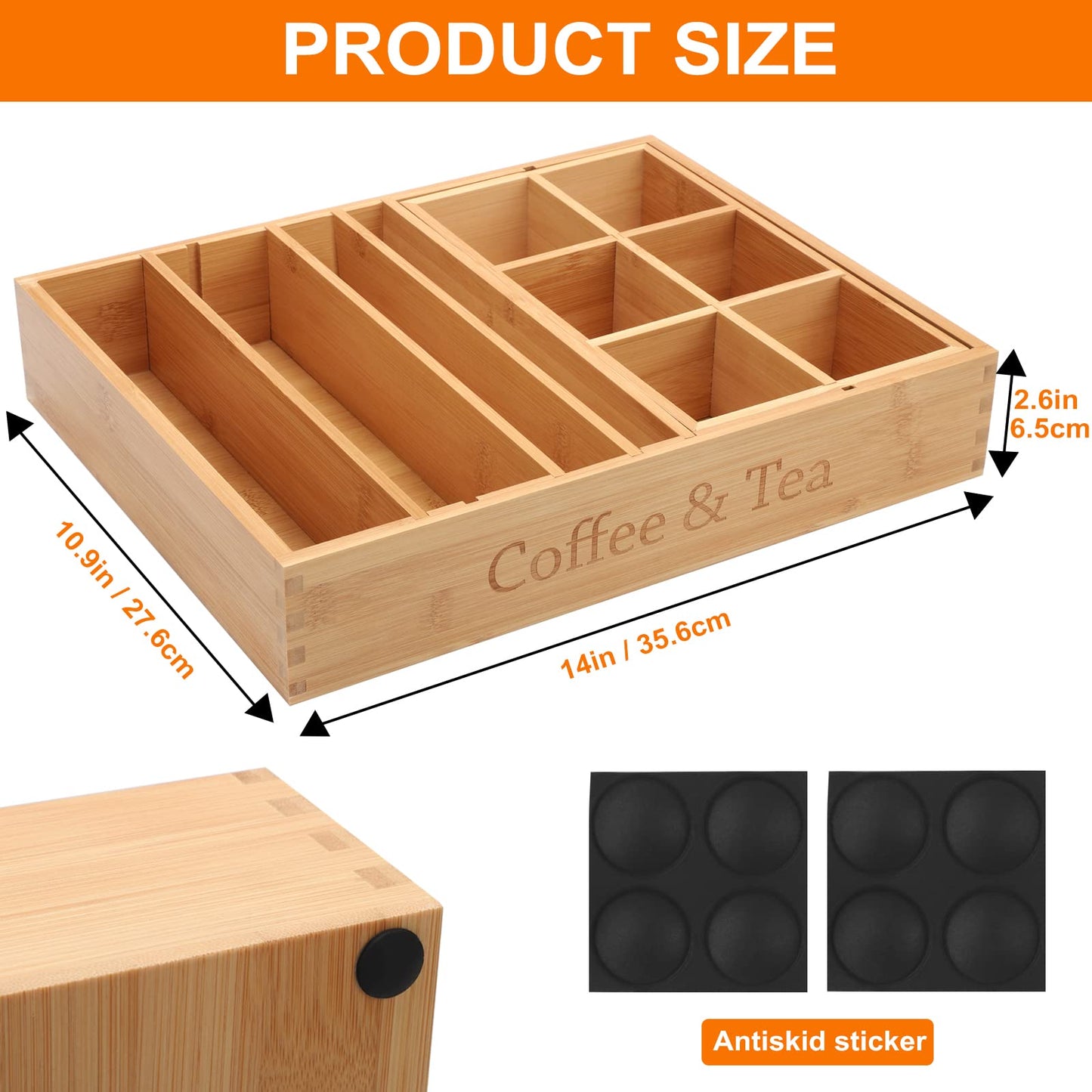 KEVTVEK K Cup Holder Organizer for Drawer or Countertop, 35-70 Coffee pod Holder Organizer, Adjustable K Cup Storage and Tea Bag Organizer for Coffee Station Home Office Bedroom and Kitchen(Bamboo)