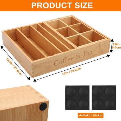 KEVTVEK K Cup Holder Organizer for Drawer or Countertop, 35-70 Coffee pod Holder Organizer, Adjustable K Cup Storage and Tea Bag Organizer for Coffee Station Home Office Bedroom and Kitchen(Bamboo)