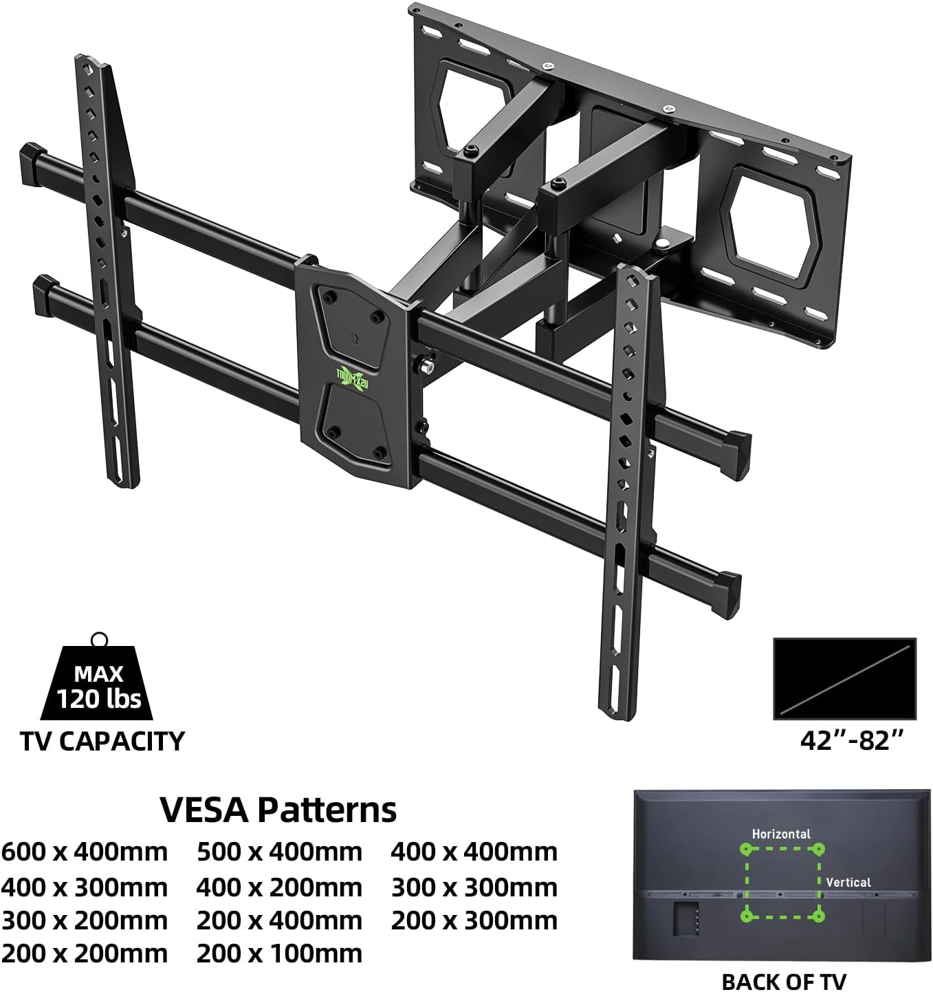 USX MOUNT Full Motion TV Wall Mount - Fits 42-82 Inch TVs Up to 120lbs | Articulating Swivel & Tilt