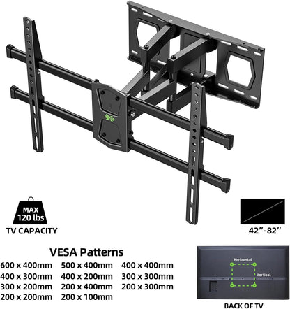 USX MOUNT Full Motion TV Wall Mount - Fits 42-82 Inch TVs Up to 120lbs | Articulating Swivel & Tilt