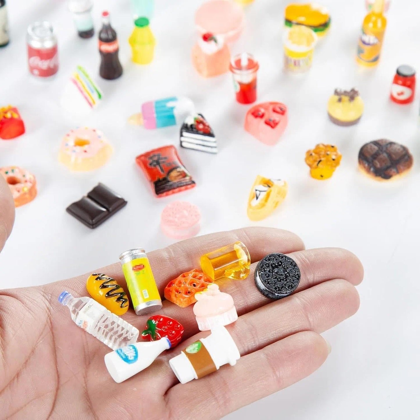 Skiennix Miniature Food & Drink Bottles Set - 50 Pcs for Dollhouse Play | Includes Soda Cans & Desserts