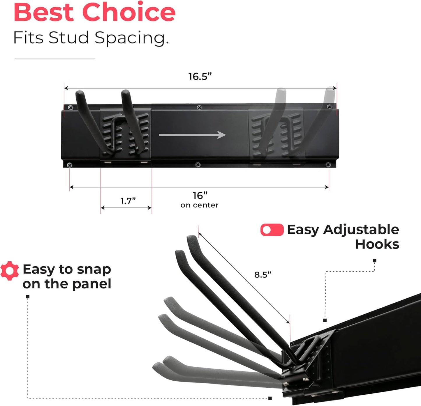 TIDYME Garage Tool Organizer Wall Mount - Sturdy 80-Inch Storage Rack with Adjustable Hooks | 500lbs Capacity