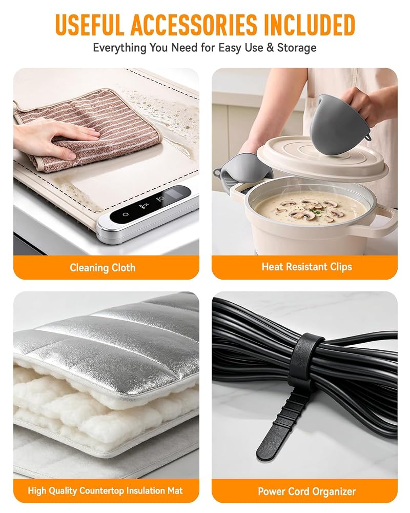 Warming Mat for Food, Extra Long 45x15 in - Graphene Rapid Heat, 6 Temps, 12h Timer, White