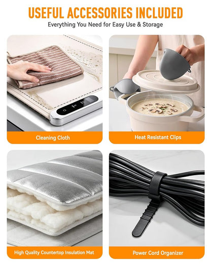 Warming Mat for Food, Extra Long 45x15 in - Graphene Rapid Heat, 6 Temps, 12h Timer, White