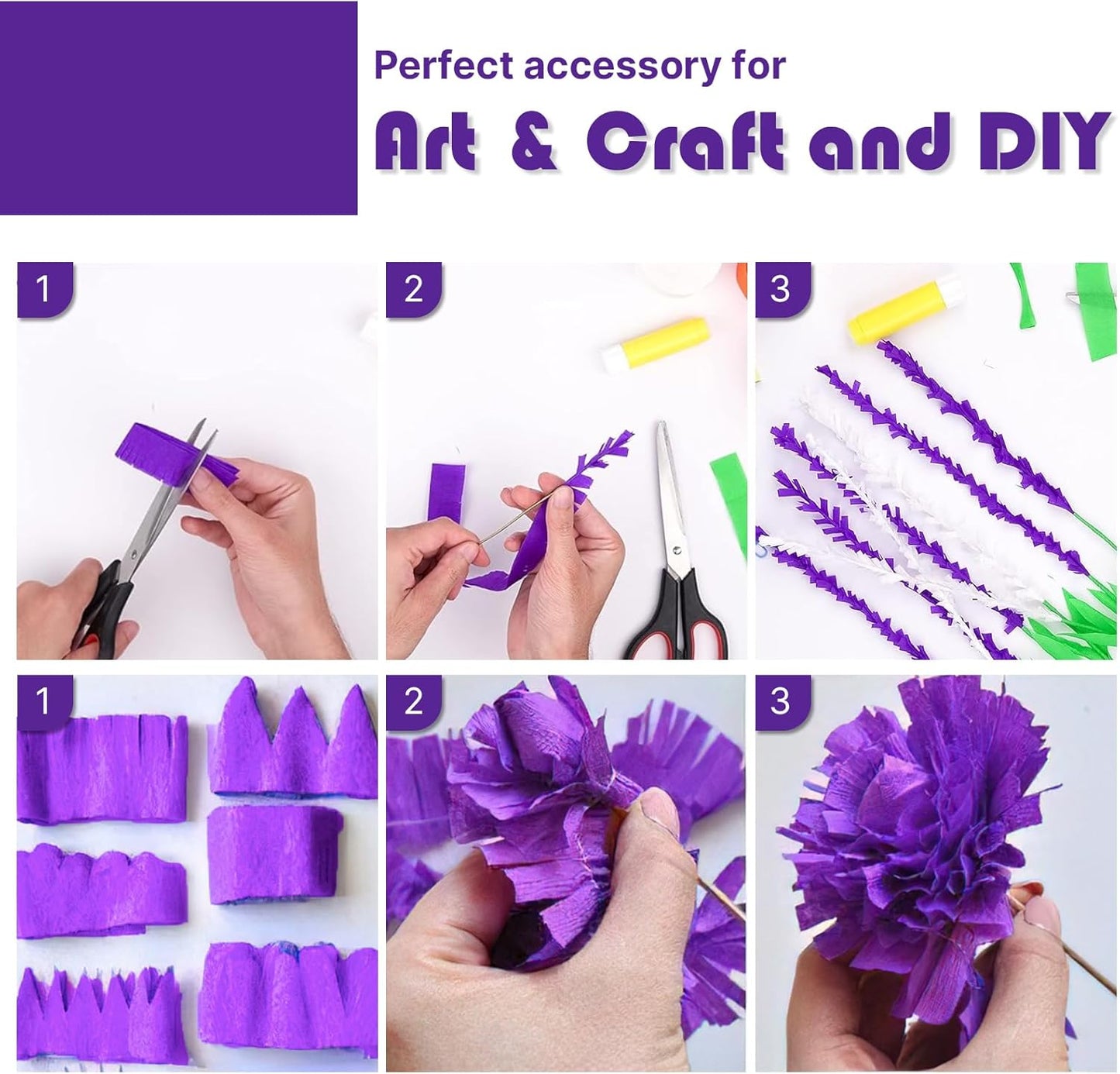 PartyWoo Purple Crepe Paper Streamers - 8pcs 656ft Light & Dark Purple, Lavender, White & Silver for Birthday & Graduation Decor
