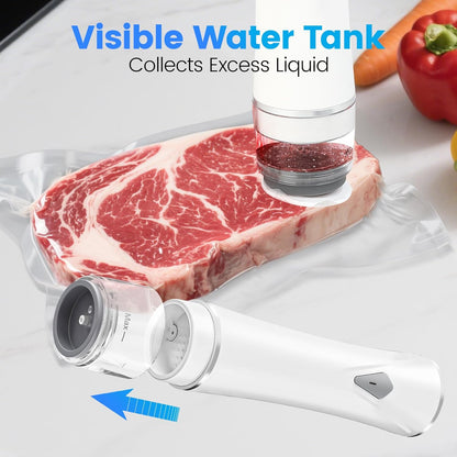 Skiennix Vacuum Sealer - Handheld Food Sealer with Visible Tank & 30 Reusable Bags | Wireless & Portable, White