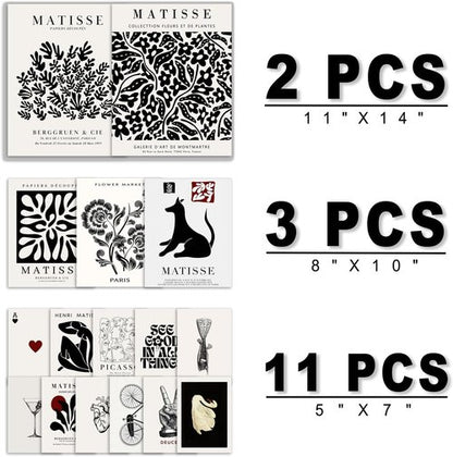 Anerza 16 PCS Black and White Matisse Abstract Wall Art Decor | Minimalist Gallery Prints for Bedroom & Living Room