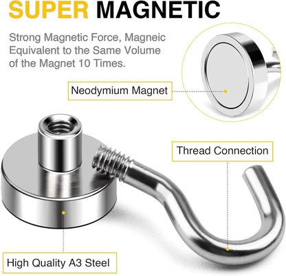 N52 Magnetic Hooks by [Brand Name] - 30lbs Capacity | 4 Rubber Coated Anti-Scratch Mounting Magnets