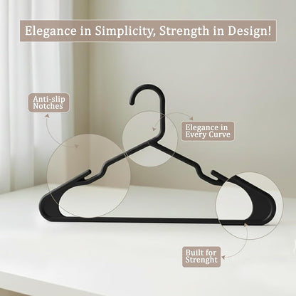 Utopia Home Plastic Hangers - 50 Pack Space-Saving Non-Slip Clothes Hangers for Closet Organization | Black