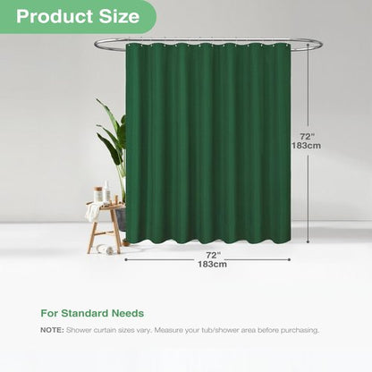 Dynamene Dark Green Fabric Shower Curtain - Waffle Weave Textured Heavy Duty Cloth Shower Curtains for Bathroom, 256GSM Hotel Luxury Weighted Bath Curtain Set with 12 Hooks,72x72, Dark Green