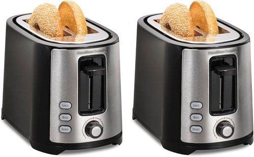 Hamilton Beach 2-Slice Toaster - Extra Wide Slots, Bagel & Defrost Settings, Black & Stainless Steel