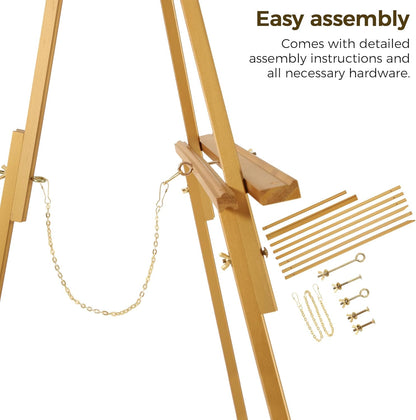 VISWIN 63" Gold Wooden Easel Stand - Tripod Display for Wedding Signs, Posters & Canvas Art
