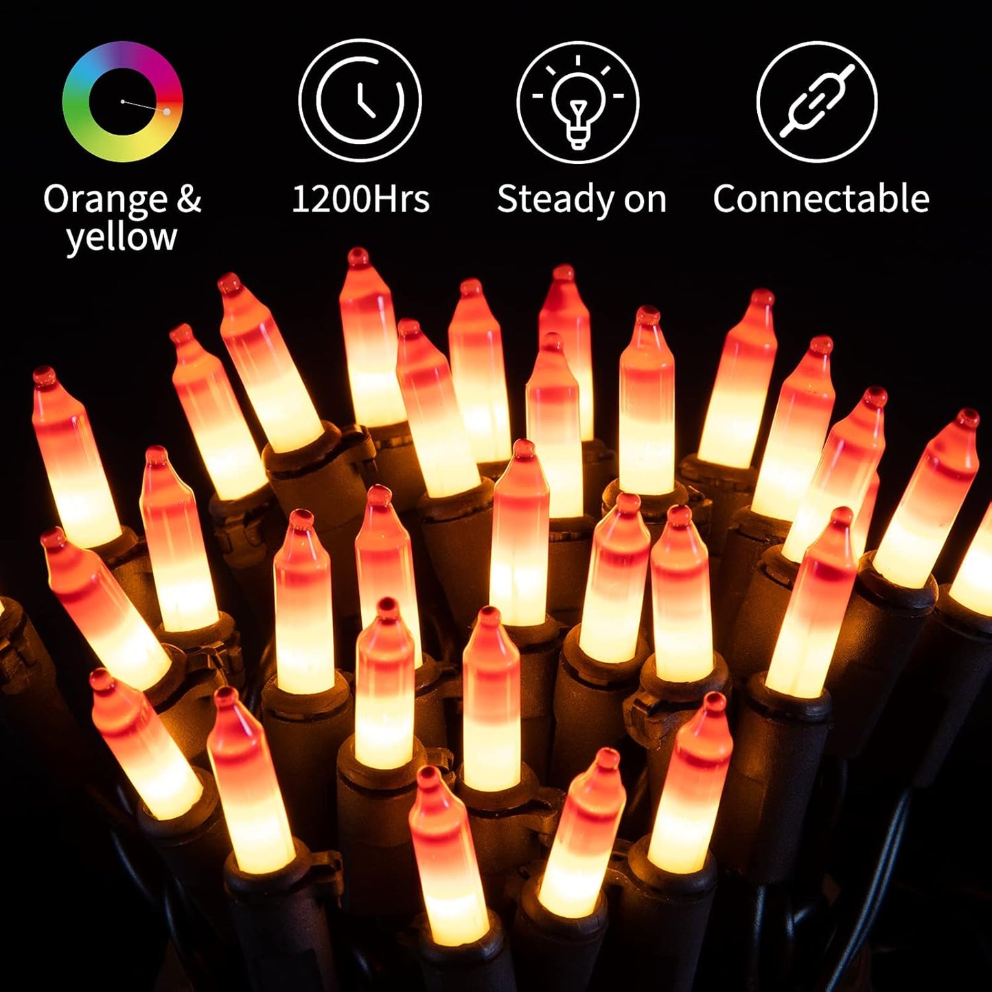 Minetom 25Ft. Candy Corn Mini Halloween String Lights - 100-Count, Waterproof & Connectable, 2 Pack