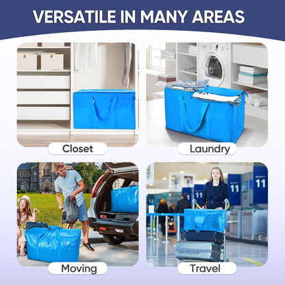 TICONN Extra Large Heavy-Duty Moving Bags - Durable Storage with Zippers & Handles | 2 Pack, Sky Blue