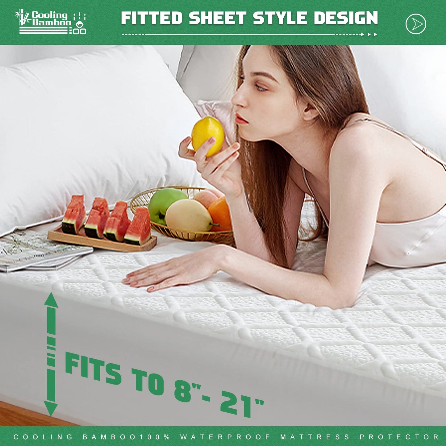 UNILIBRA Cal King Size Waterproof Mattress Protector, 3D Air Rayon Made from Bamboo Cooling Mattress Cover, Breathable Deep Pocket Mattress Pad Fits to 8''-21'' White