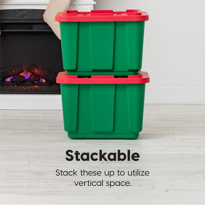 IRIS USA 12 Gallon Heavy Duty Storage Bins with Lids - 4-Pack for Seasonal Organization | Green/Red