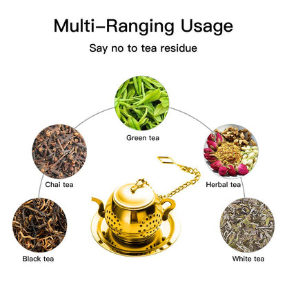 MEICHU Loose Leaf Tea Infuser Ball Set of 4 Stainless Steel Tea Strainer with Chain and Drip Trays, Tea Filter for Mug and Cup (Gold)