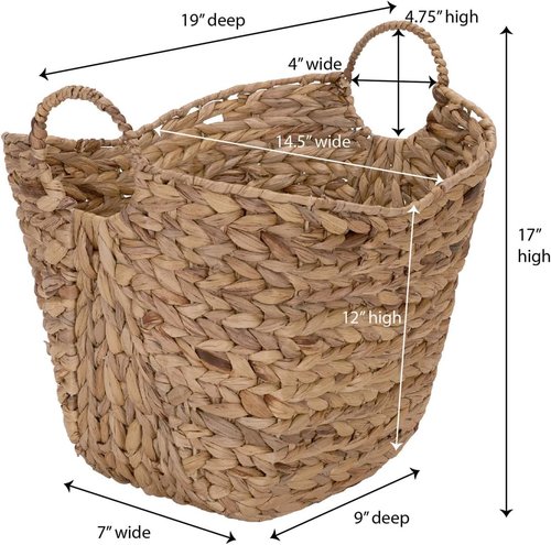 Household Essentials ML-4002 Tall Wicker Basket - Water Hyacinth with Handles | Natural Brown Finish