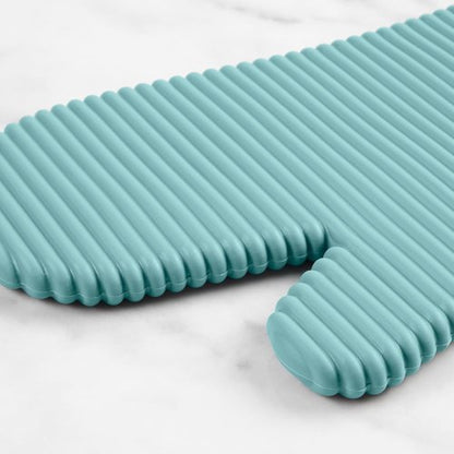 KitchenAid Ribbed Soft Silicone Oven Mitts - 2-Pack Set, 7.5"x13", Mineral Water Aqua