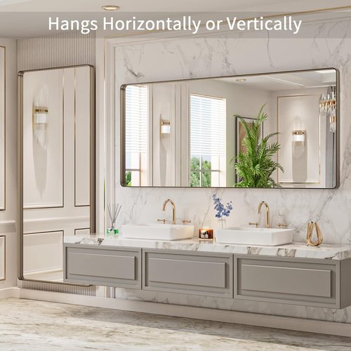 LOAAO Bronze Bathroom Mirror - 72”x32” Rounded Rectangle with Anti-Rust Metal Frame | Hangs Horizontally or Vertically