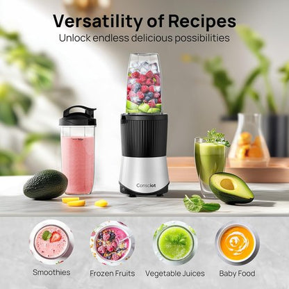 Consciot CB08 11-Piece Blender - Perfect for Shakes, Smoothies & Baby Food | 900 Peak Watts, 3 To-Go Cups