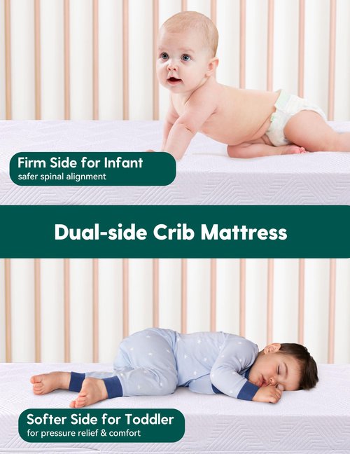 Babelio Ergonomic Zoning Crib Mattress Dual-Sided Memory Foam Waterproof 6" Thick Toddler Mattress with Zipper Cover, Fits Standard Crib