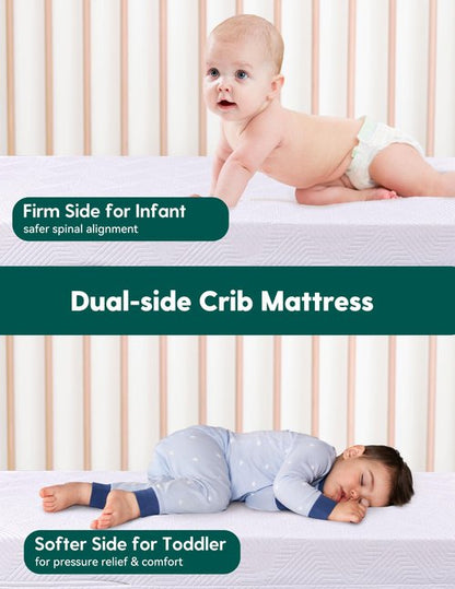 Babelio Ergonomic Zoning Crib Mattress Dual-Sided Memory Foam Waterproof 6" Thick Toddler Mattress with Zipper Cover, Fits Standard Crib