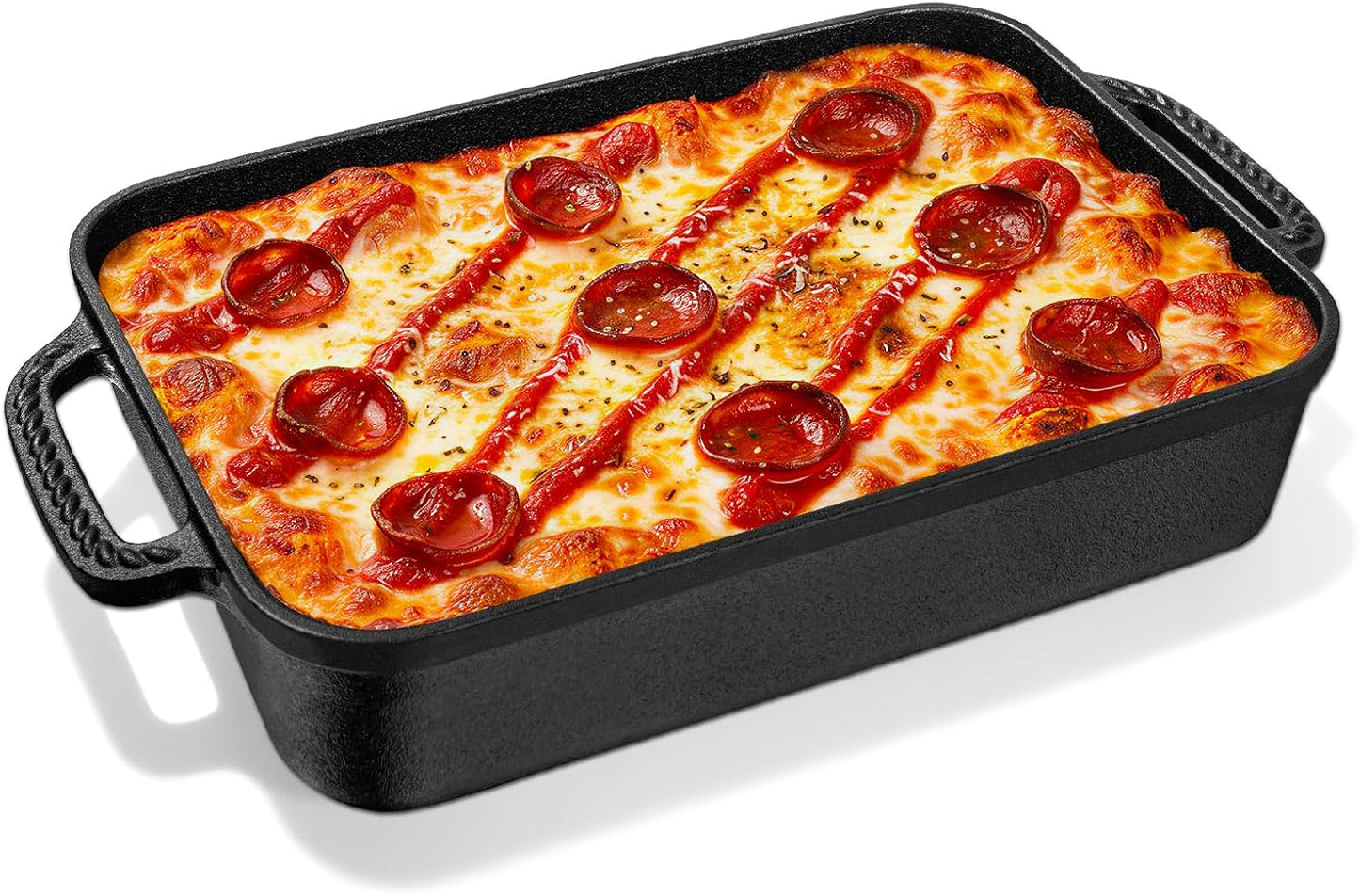 Cast Iron Detroit Pizza Pan - 9x13 Inch Pre-Seasoned Deep Dish for Casserole, Focaccia & Lasagna