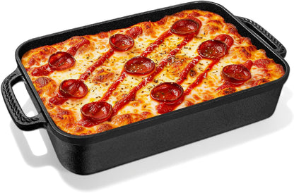 Cast Iron Detroit Pizza Pan - 9x13 Inch Pre-Seasoned Deep Dish for Casserole, Focaccia & Lasagna
